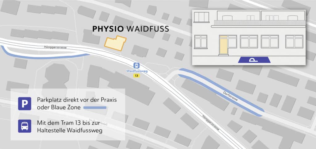 Map: Physiotherapy Waidfuss, parking spaces in front of the door Physiotherapy for Unterengstringen: Waidfuss Clinic in Zürich-Wipkingen